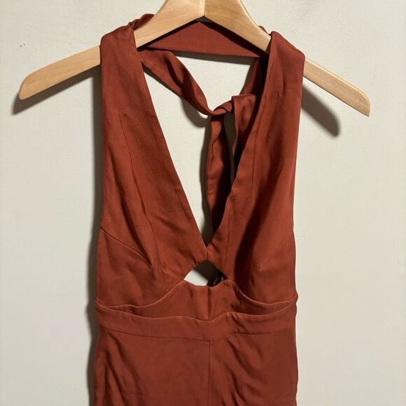 Reiss Alma Cut-Out Halter Jumpsuit in Rust- Size 2 - Picture 6 of 15
